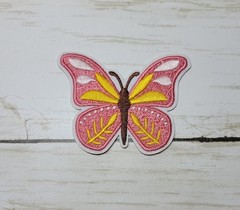 Butterfly Embroidered Iron On Patch Sew-On, Applique 3″ x 2.25″ Pink Boho