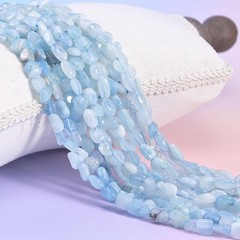Blue Aquamarine Pebble Nugget Beads 6-8mm Jewelry Making 15.5″ Strand
