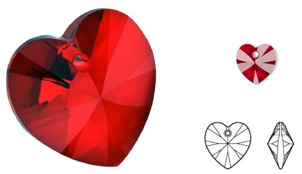 Drop, 4 Swarovski Faceted Xilion Siam Red 10x10mm Heart Crystal Pendants (6228)