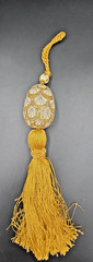 Vintage Tassel with Ceramic Cloisonne Egg Shaped Head Gold/Cream 14in