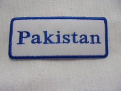 PAKISTAN NEW EMBROIDERED SEW / IRON ON NAME PATCH BLUE ON WHITE