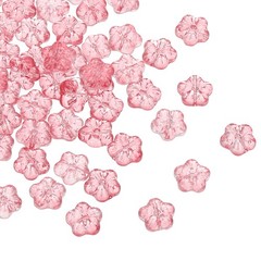 100Pcs Random Glass Flower Beads Transparent Floral Beads Pink