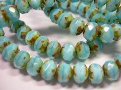25 8x6mm Baby Blue Picasso Czech Fire polished Rondelle beads