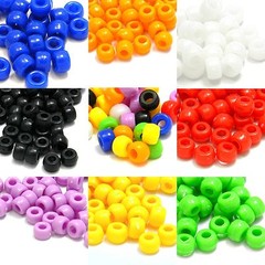 Lot of 100 Plastic Acrylic 9mm x 6mm Opaque Pony Crow Beads with Large 4mm Hole