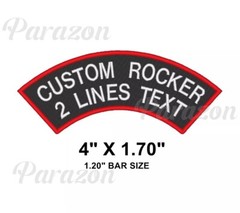 Custom Embroidered Two Lines Top Rocker Sew on Patch Biker Badge 4″ X 1.70″ (B)