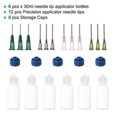 6Pc 30ml Clear Precision Applicator Bottle ,12Pcs Needle Tip, Squeeze Bottle NEW