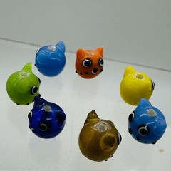 Kitty Cat Ceramic Round Beads | 15mm | Multi-Color | 7 Beads |