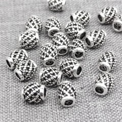 8 Sterling Silver Hollow Checked Barrel Beads for Bracelet Necklace