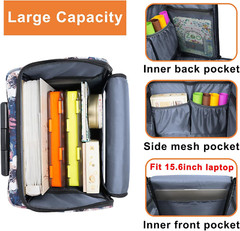 Rolling Craft Bag, Large Roller Scrapbook Tote with Wheels, Water Resistant Scra