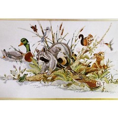 Vintage Crewel Embroidery Kit Woodland Animals Duck Raccoon Rabbit VERY Large