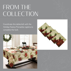 Home Fashions Festive Poinsettia Holiday Wrinkle Resistant Fabric Tablecloth, Mu