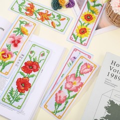 6 Set Flowers Cross Stitch Bookmark Kit for Beginner with Backing Felt Floss …