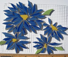 Dark Blue Daisy Mosaic Tiles, Daisy Aster Craft Tile For Mosaic Artists