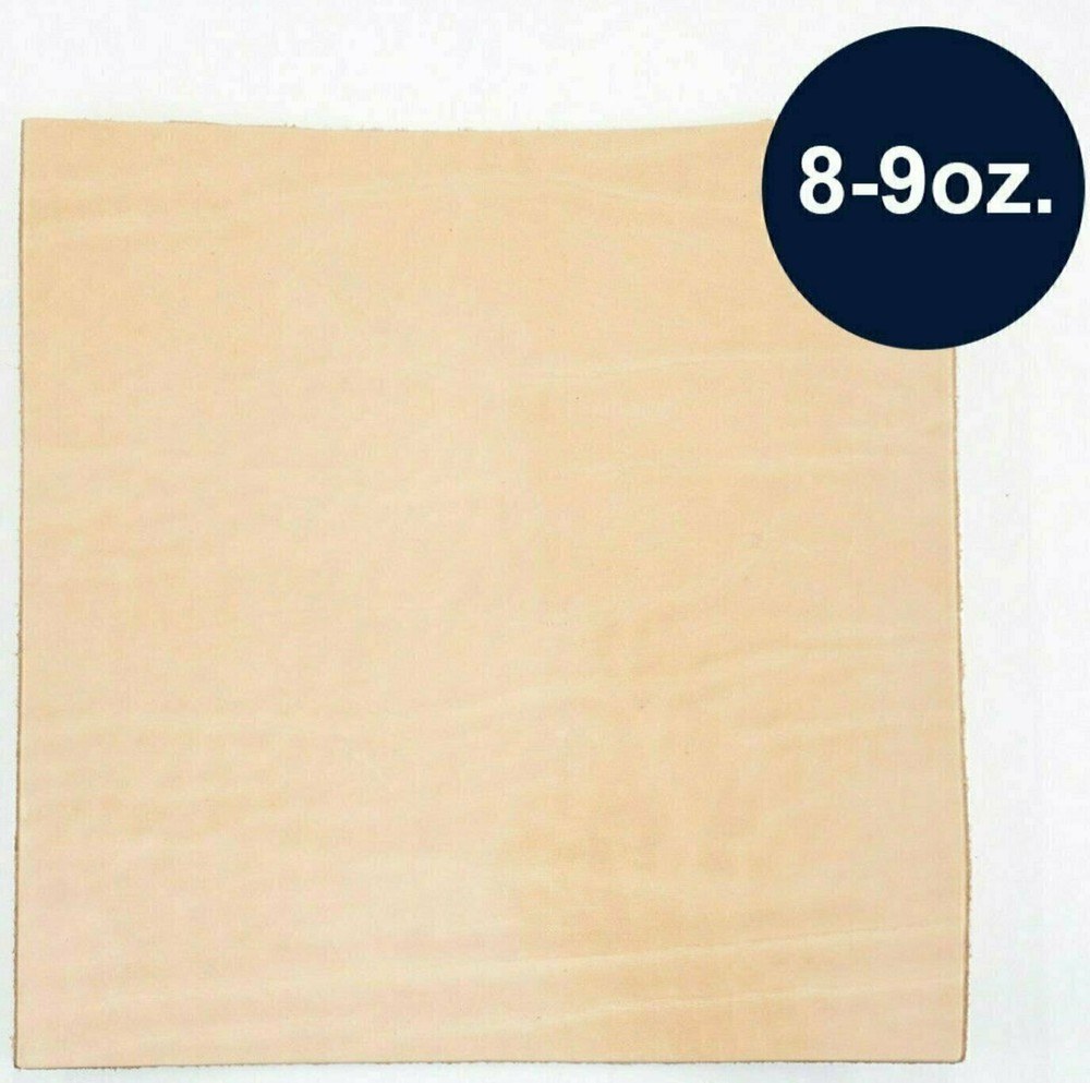 ELW Natural Veg Tan Tooling Cowhide Leather Pre-Cut Piece 12″x12″ 8/9 oz (3.6mm)