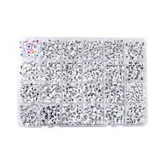 1200Pcs A-Z White Flat Round Black Letter English Alphabet Acrylic Beads8373