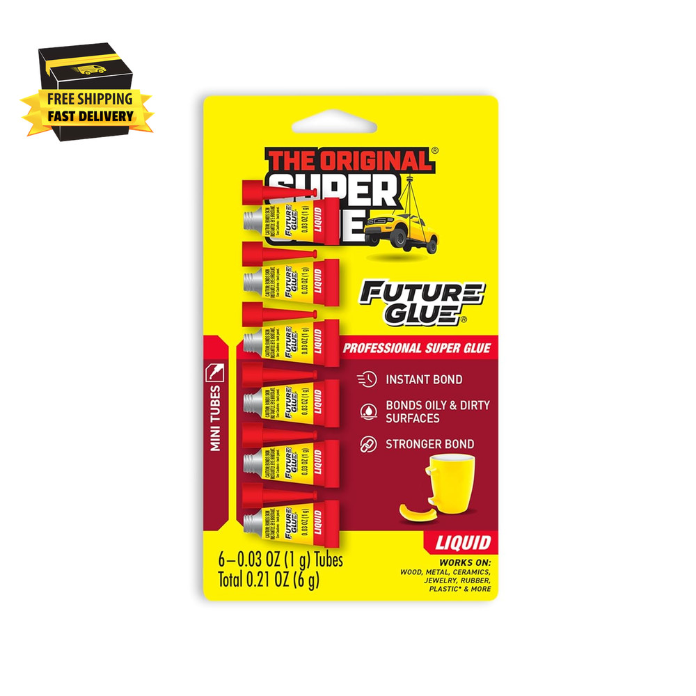 Super Glue Future Glue Liquid 6 Mini Single Use Tubes, Clear, Instant Bonding, F
