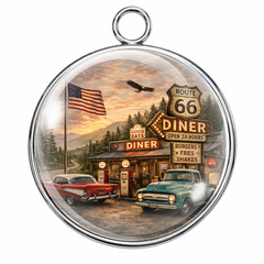 Cruising Through America Glass Cabochon Charm