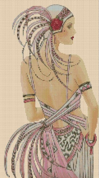 Art Deco Lady in Pink Dress Counted Cross Stitch Chart No. 1-68
