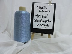 Metallic Machine Embroidery Thread 10,000 yds. Color Blue Grey.