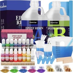 Ultra-Clear Epoxy Resin Kit – 1 Gallon with 16 Pigments & Self-Defoaming Formula