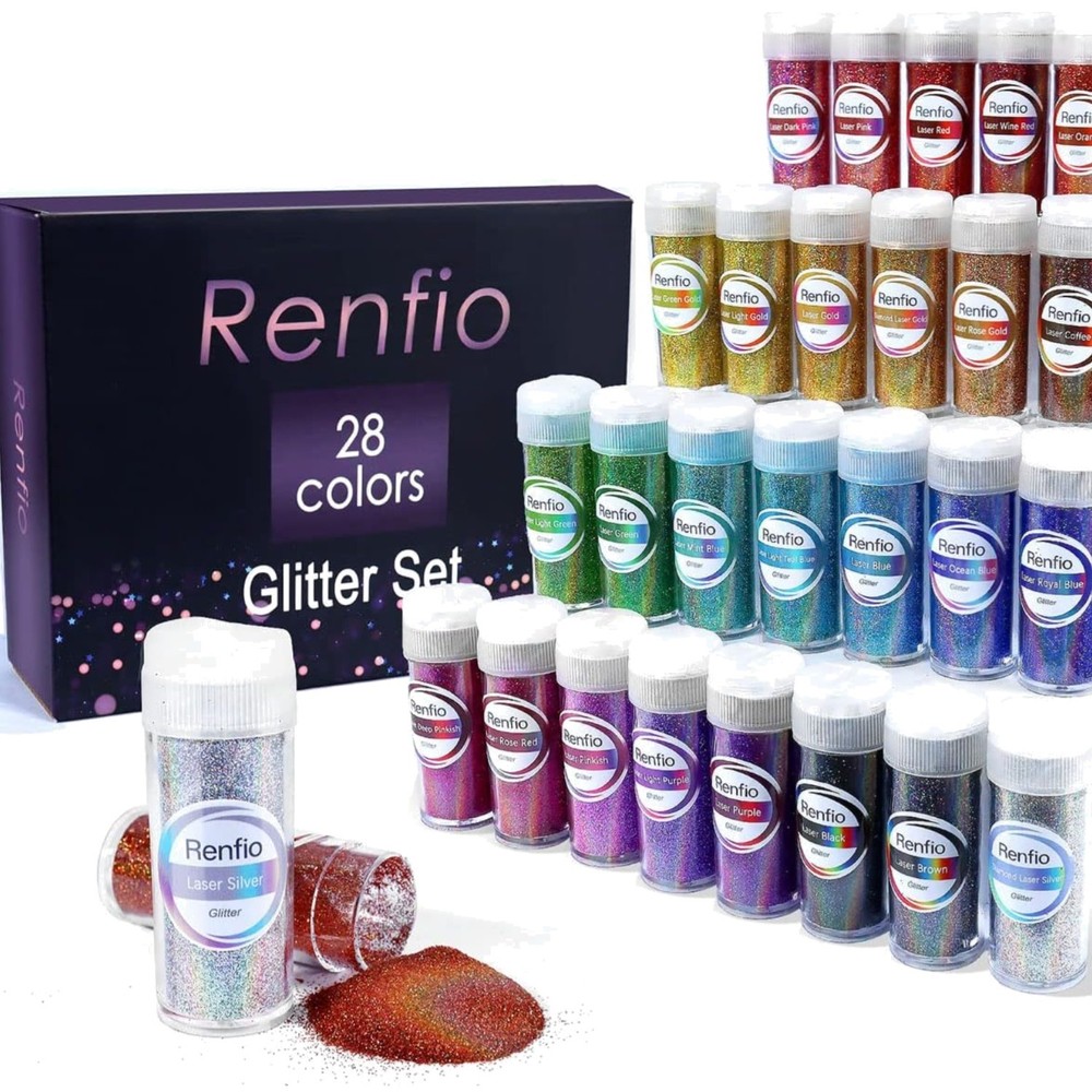 28 Colors Holographic Glitter Set, 14.81oz 420g Ultra Fine Glitter Powder PET…