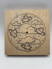 Yes! Pigs Can Fly Clock Face Large Wood Rubber Stamp Rare Vintage Limited 1997