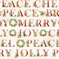 Christmas Fabric | Holiday Sweets Words & Wreath Cream Gold | Hoffman YARD