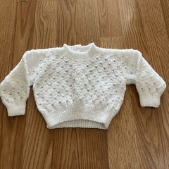 Hand Knitted Baby Sweater White Unisex 3/6 Months Approx