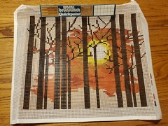 Vintage QP549 Brunswick Needlepoint Screen Stamped Canvas Wooded Sunset Unused