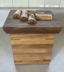 Decorative Cork Handled Lid Handcrafted Wooden BOX 5x5x5 Inches Cube Two Toned