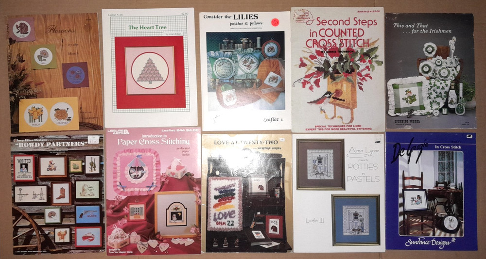 Cross Stitch Pattern Books Lot Of 10 Mixed Themes Vintage