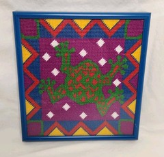Canyon Tree Frog Colorful Geometric Needlepoint Framed Art 8.5×8