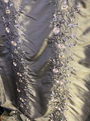SAMPLE FAUX SILK FLOWERS EMBROIDERED~DRAPERY UPHOLSTERY