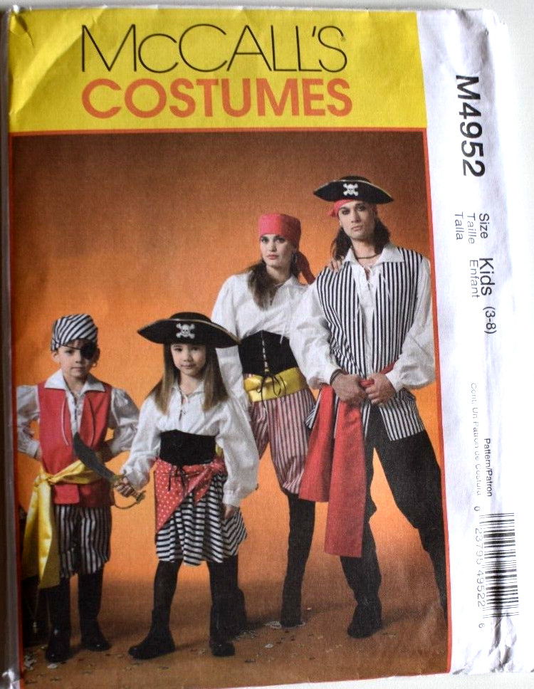 MCCALLS PATTERN 4952 PIRATE COSTUMES GIRLS & BOYS SIZES 3 4 5 6 7 8 UNCUT