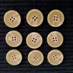 9 Plastic 4 Hole Flat Round Buttons 1 1/8 Inch Tan/Beige Marbleized Pattern