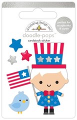 Doodlebug Doodle-Pop Stickers 3D Uncle Sam Patriotic USA Flag Stars Stripes Bird