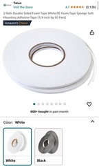2 Rolls 1/4Double Sided Foam Tape White PE Foam Tape Sponge Soft Mounting Adhesi
