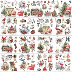 BBTO 12 Sheets Christmas Rub on Transfers for Crafts Small, As Pictures Shown