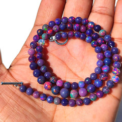 Natural Black Fire Opal Gems 4.5 to 6 mm Size Round Beads 16.5″ Necklace