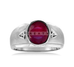 Ruby Oval Cut Gemstone With Solid 14K White Gold Ring For Men’s #388 #