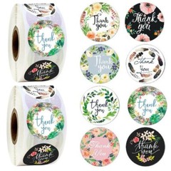 2 Roll of 1000Pcs 1″ Thank You Stickers Handmade DIY Party Flowers Round Labels