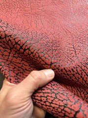 Red & Black Elephant Print Leather, Great for Bags, Small goods, Sneakers