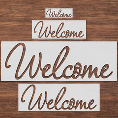 4 Pieces Welcome Stencils Templates Reusable Plastic Set for Painting on Wood