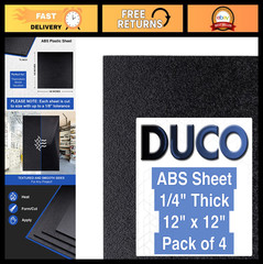 4 Pack 1/4″ Thick ABS Plastic Sheets 12″x12″ – Textured Matte Black for Crafts,