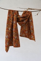 Sanskriti New Orange Pure Cotton Fabric 1M Kalamkari Hand Block Print Sewing-Diy