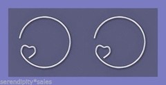 12 SILVER Plated HEART Ear Wire Earrings HOOPS 23mm ~Wires ~ Nickel + Lead Free