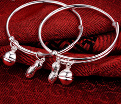 New Baby Kids S999 Pure Silver Adjustable Fine Jewelry Bracelets with Bells Gift