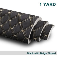 63″ Double Quilted Vinyl Faux Leather Car Upholstery Fabric w/Foam Backed 1 Yard