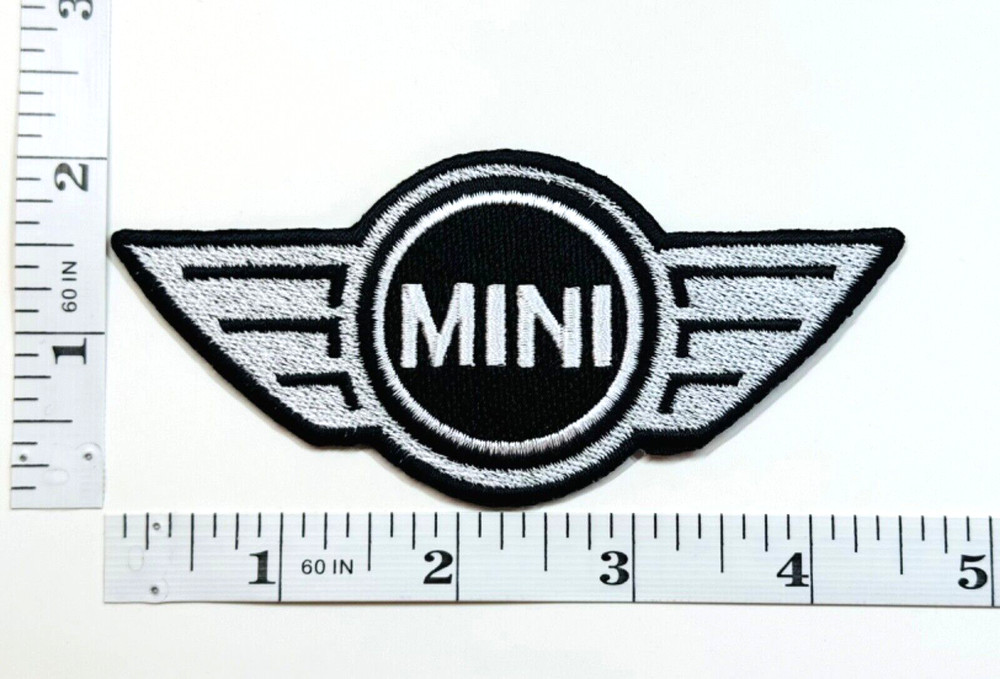 Embroidered Patch – Automobiles – Racing -Black/Silver – Iron-on – Mini – Cooper