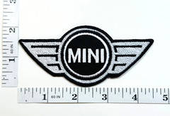 Embroidered Patch – Automobiles – Racing -Black/Silver – Iron-on – Mini – Cooper